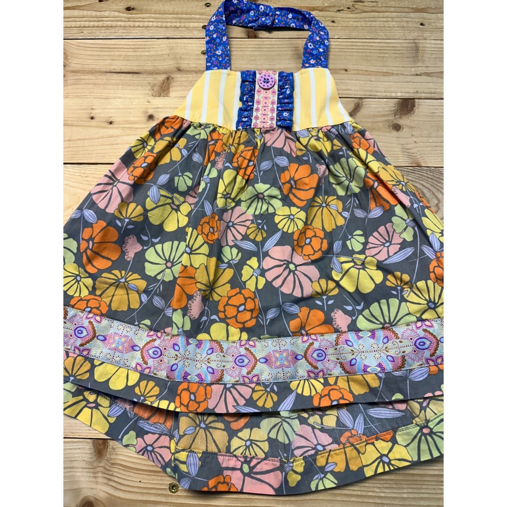 Matilda Jane Girls Mixed Print Floral Halter Dress Yellow Blue Pink Size 2 2T